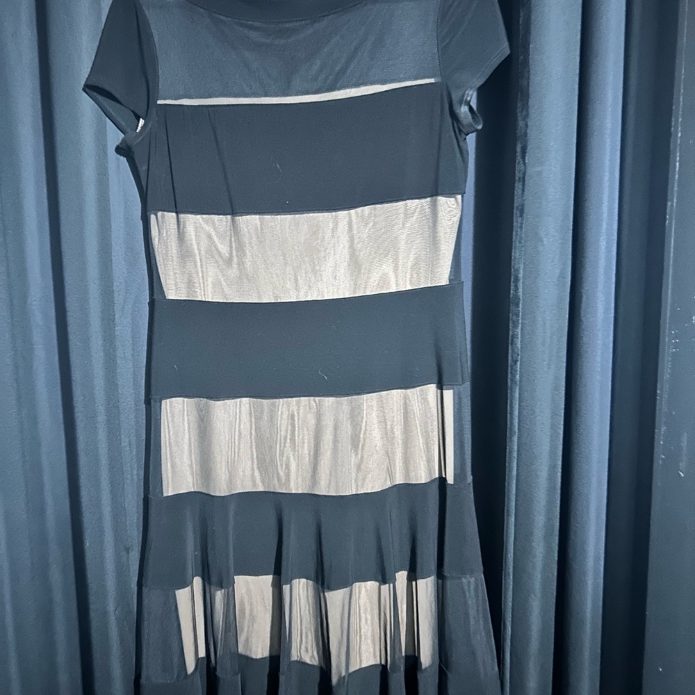 Joseph Ribkoff Black Dress with sheer/tan underly Stripes